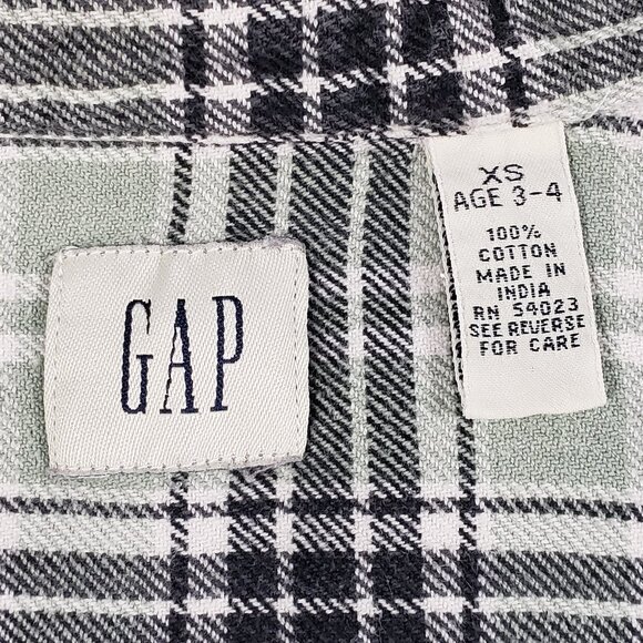 GAP Boys Long Sleeve Black & Grey Plaid Button Down Shirt XS - Picture 3 of 4